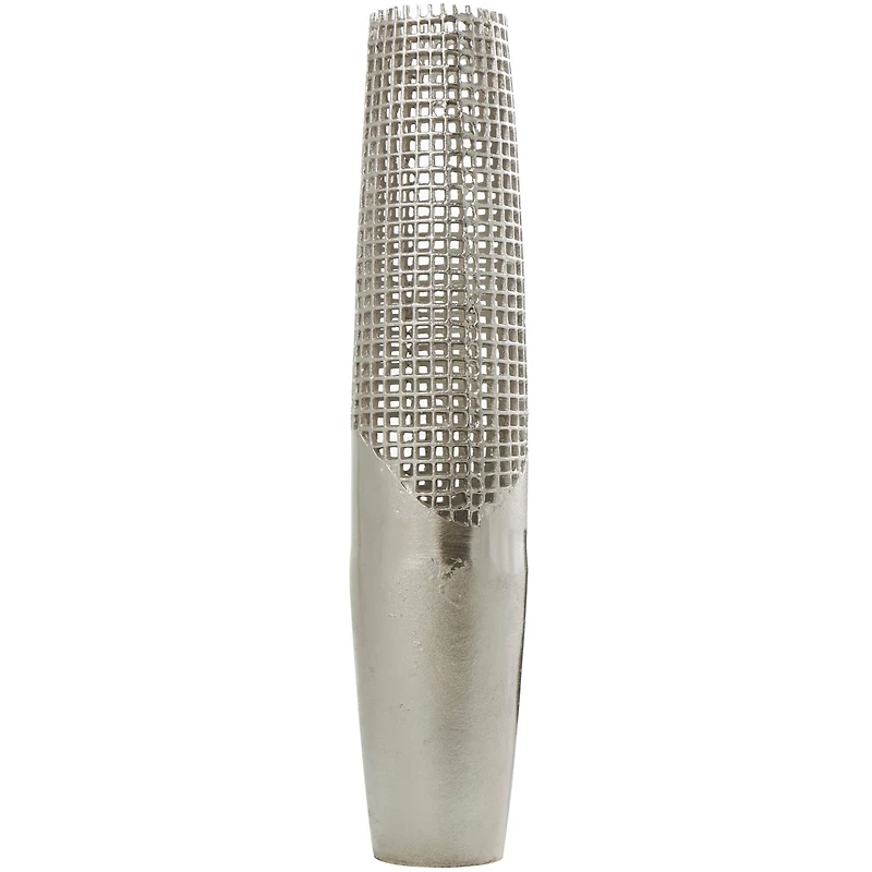 29" Silver Aluminum Tall Grid Inspired Vase with Open Frame Design