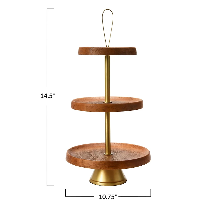 Hello Honey® 21.5" Natural & Gold Elegant Modern 3-Tiered Tray