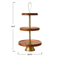 Hello Honey® 21.5" Natural & Gold Elegant Modern 3-Tiered Tray