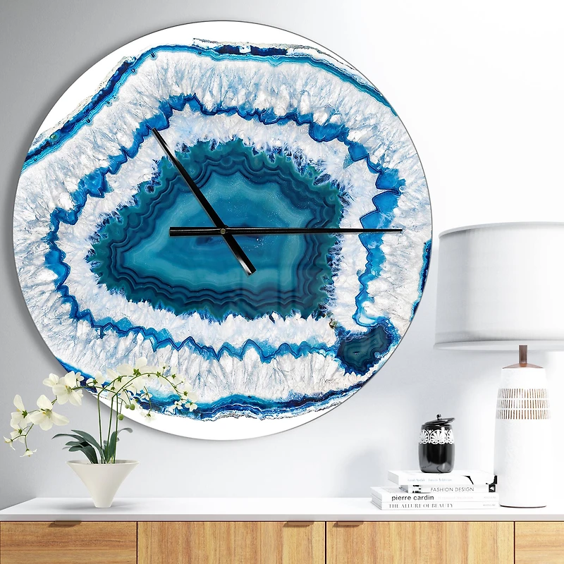 Designart 'Blue Agate Crystal Modern Wall Clock