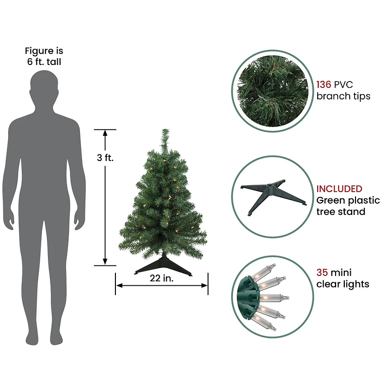 3ft. Pre-Lit Green Blackwater Fir Artificial Christmas Tree, Clear Lights