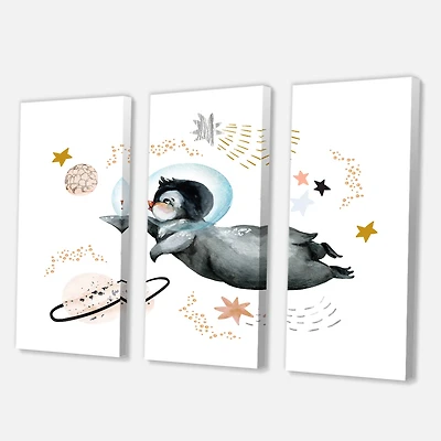 Designart - Little Penguin Flying Stars and Planets II