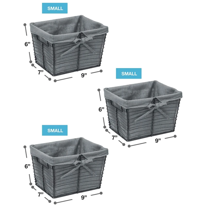 Sorbus 9" Gray Wire Baskets with Removable Liner, 3ct.