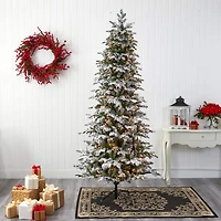 8ft. Pre-Lit Flocked North Carolina Fir Artificial Christmas Tree with Warm White LED Lights