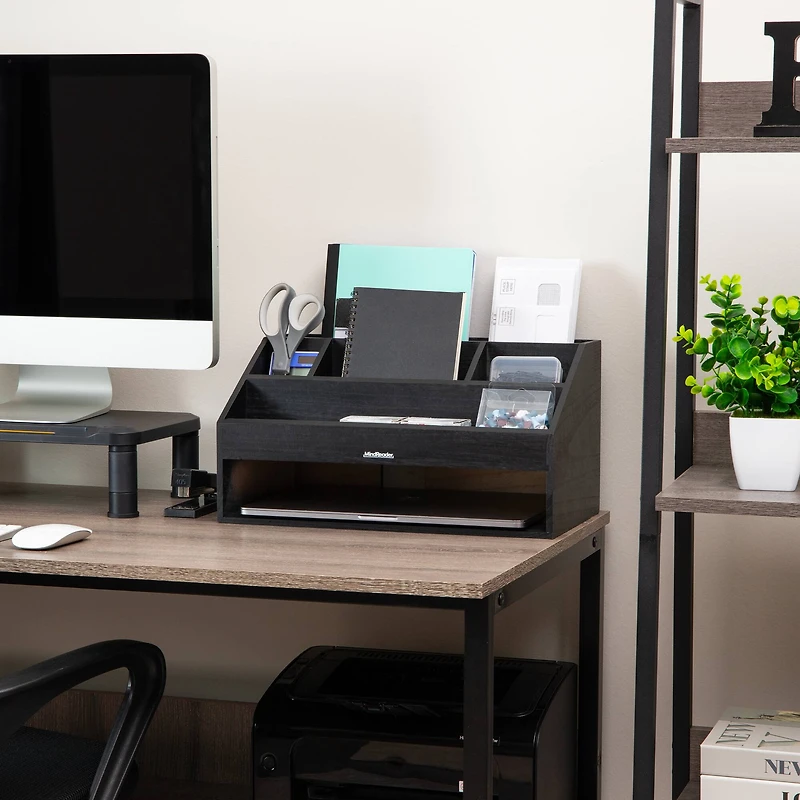 Mind Reader Desk Organizer, File Storage, Accessory Holder, Cord Management, Office, Wood, Black