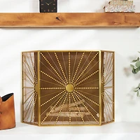 The Novogratz Gold Metal Foldable 3-Panel Starburst Fireplace Screen with Bead Inspired Rays