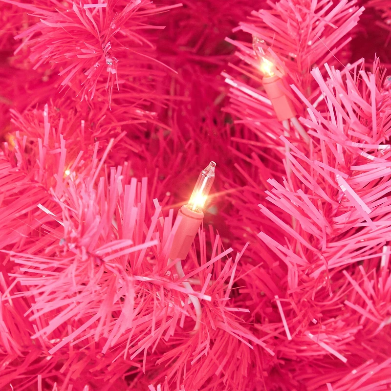 9ft. Pre-Lit Pink Tinsel Artificial Christmas Tree, Clear Lights