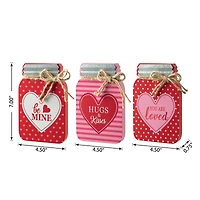 Glitzhome® 7" Set of 3 Valentine's Wooden Mason Jar Table Decor