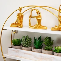 Mind Reader Floating Round Wall Shelves, Gold Metal Frame with Dual White Display Shelves, White