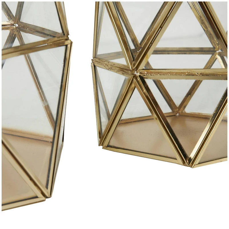 CosmoLiving by Cosmopolitan Gold Diamond Hexagon Metal Candle Lantern Set
