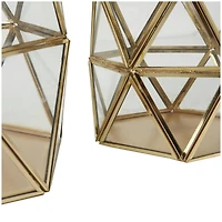 CosmoLiving by Cosmopolitan Gold Diamond Hexagon Metal Candle Lantern Set