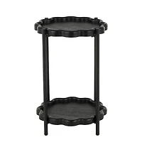 23.75" Black Wood Floral Inspired 2-Level Side End Accent Table with Metal Legs