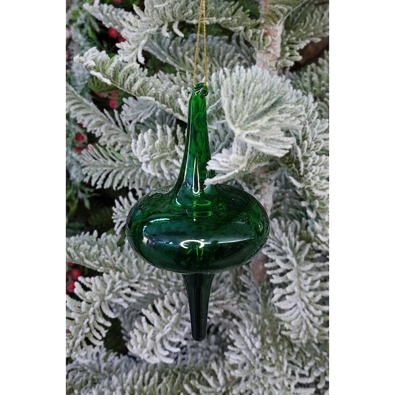 Wizardi 5.9" Dark Green Spire Christmas Glass Ornament