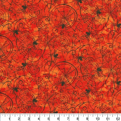 Fabric Traditions Halloween Orange Glitter Spider Web Home Décor Fabric