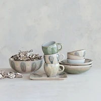 Hello Honey® 5" Green, Tan & Blue Geometric Harmony Stoneware Bowls Set