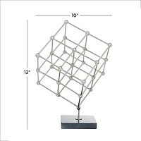 Silver Marble Modern Sculpture, 12" x 9" x 10"