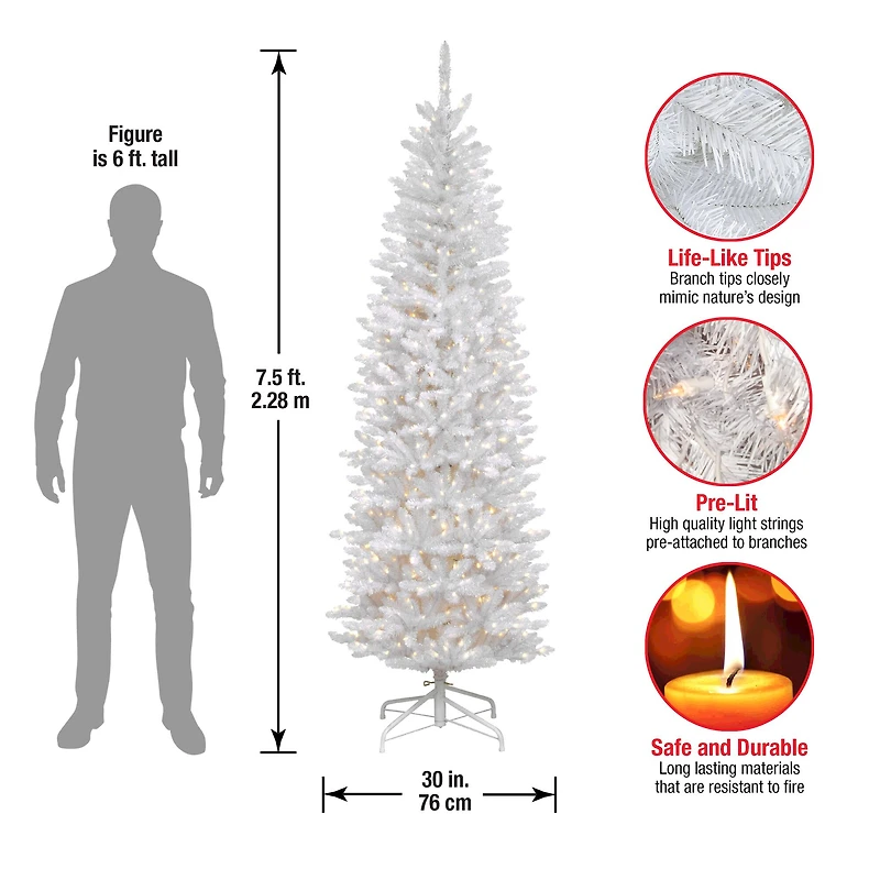 7.5 ft. Pre-Lit Kingswood™ White Fir Pencil Artificial Christmas Tree, Clear Lights