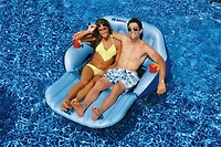6ft. Inflatable Blue Love Seat Swimming Pool Float with Convertible Footrest