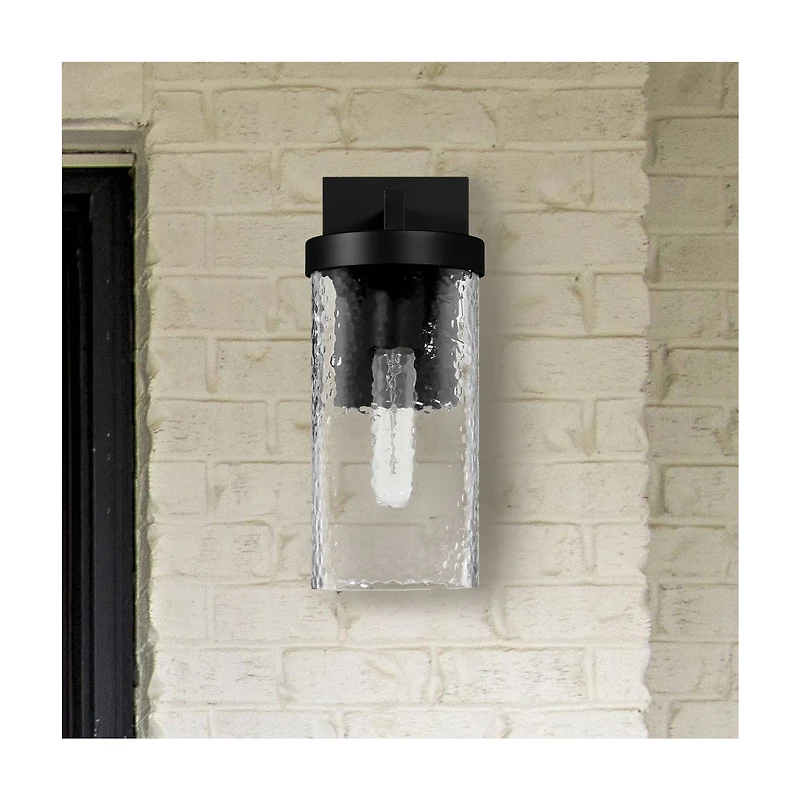 Hello Honey® Aria Matte Black Cylindrical Textured Water Glass & Metal Wall Mounted Outdoor Light