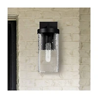 Hello Honey® Aria Matte Black Cylindrical Textured Water Glass & Metal Wall Mounted Outdoor Light