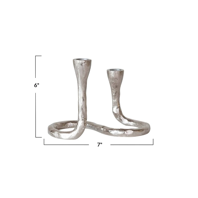 Hello Honey® 7" Nickel Finish Electroplated Aluminum Wavy Taper Candleholder