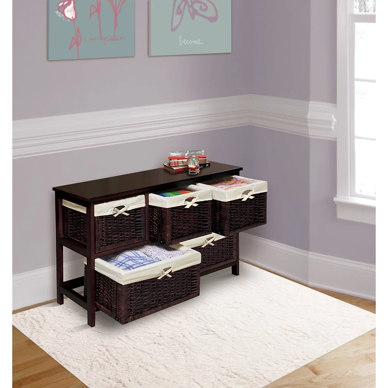 Badger Basket Espresso Five Wicker Basket Storage Unit