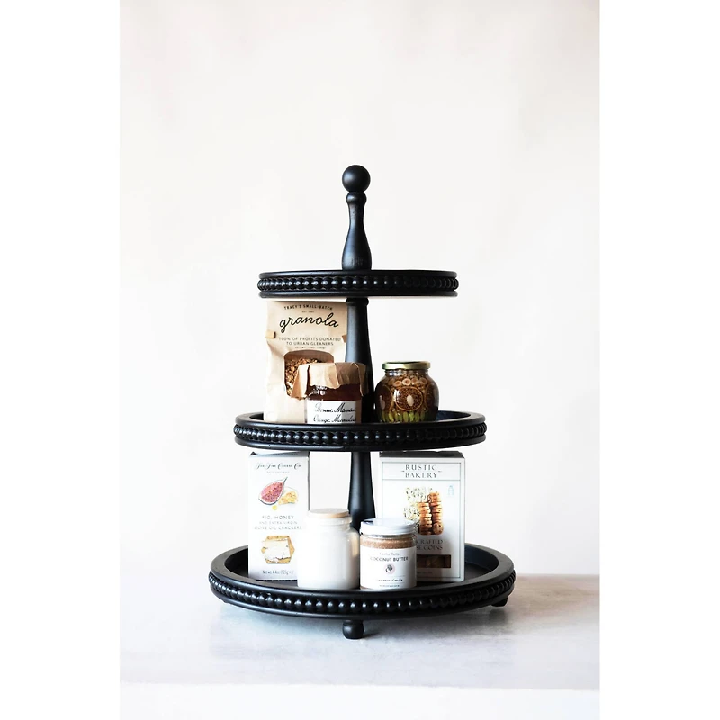 Hello Honey® 25" Black 3-Tier Wood Tray