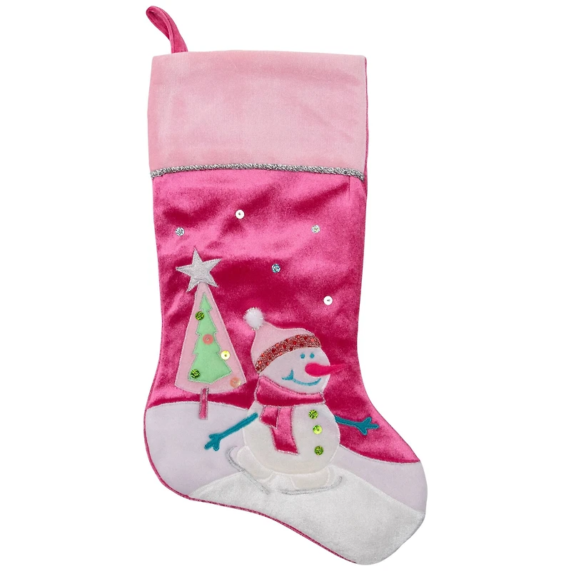 20.5" Embroidered Ice Skating Snowman & Christmas Tree Stocking