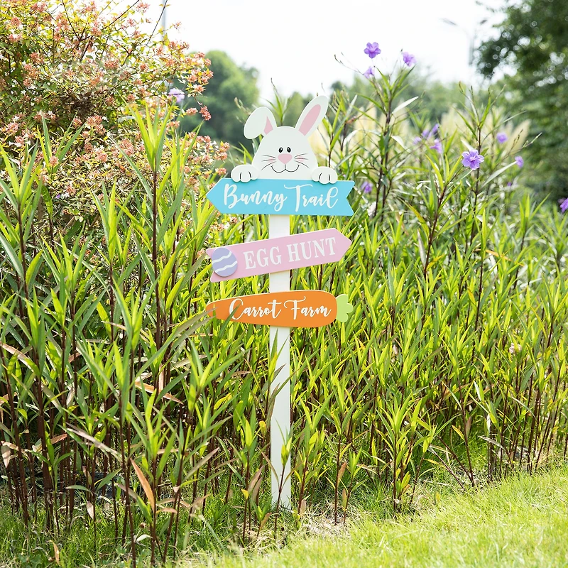 Glitzhome® 36" Wooden Easter Bunny Yard Stake