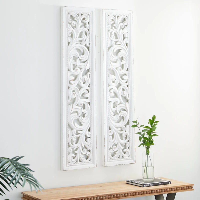 50" White Wood Traditional Abstract Wall Decor, 2ct.