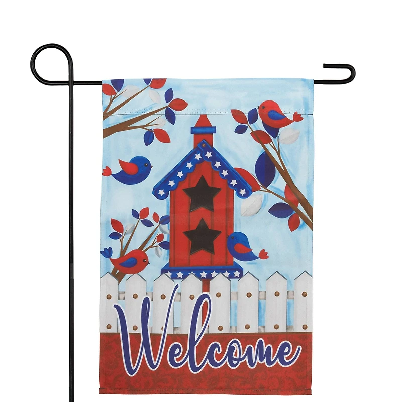 18" Patriotic Birdhouse Welcome Garden Flag