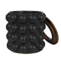 Hello Honey® 10" Round Matte Black Stoneware Waste Bins with Raised Dots & Removable Natural Acacia Wood Rim, 2ct.