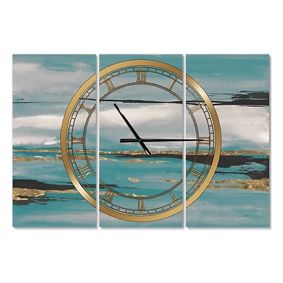Designart 'Glam Teal Watercolor I Modern Multipanel Wall Clock