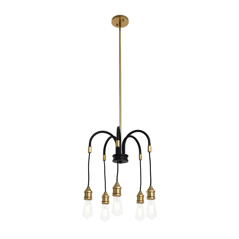 Hello Honey® Robert Stevenson Lighting Harper 19" Black and Brass 5-Light Exposed Bulb 2-Tone Metal Chandelier