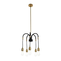 Hello Honey® Robert Stevenson Lighting Harper 19" Black and Brass 5-Light Exposed Bulb 2-Tone Metal Chandelier