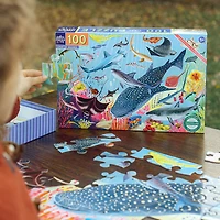 eeBoo Love of Sharks 100 Piece Puzzle with Poster