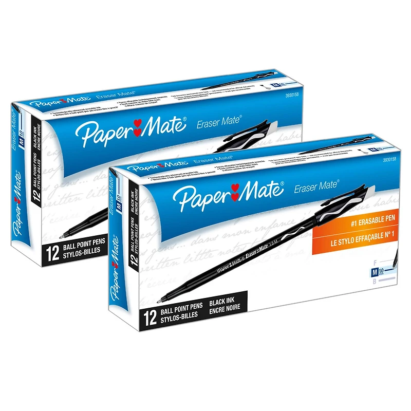 Paper Mate® Eraser Mate® Black Pen, 2 Packs of 12