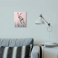 Stupell Industries Bunny Rabbit Jump Grass Pink Green Animal Painting Wall Plaque