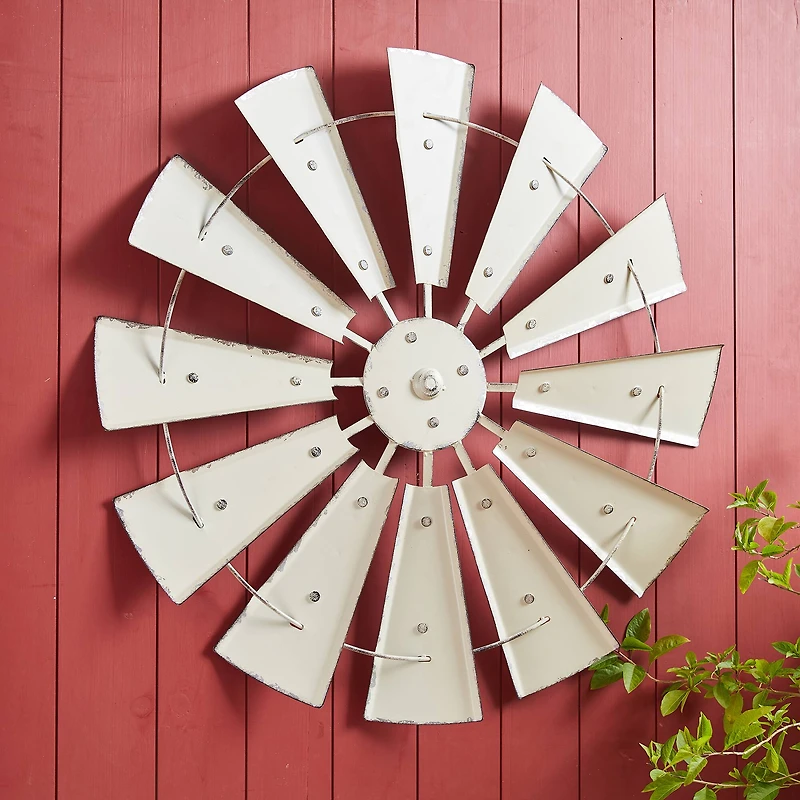 Glitzhome® 28.5" Beige Metal Wind Spinner Wall Décor