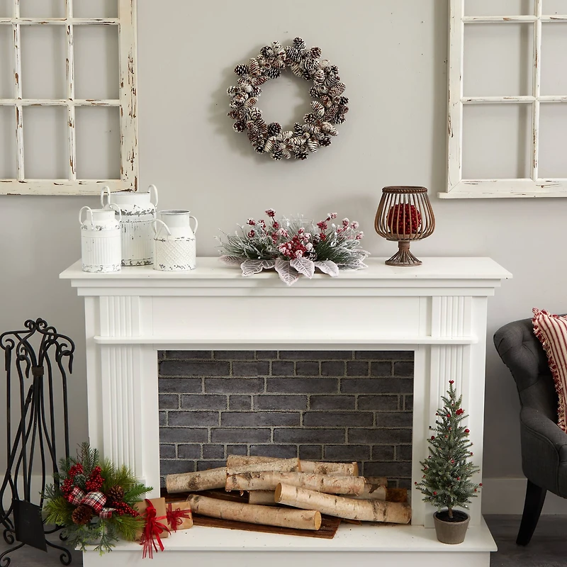 17" Snowy Magnolia Berry Artificial Arrangement Candelabrum