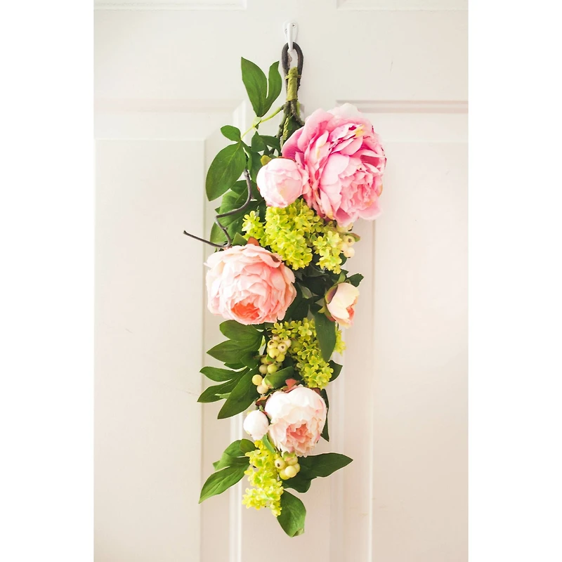 24" Pink Mixed Peony & Hydrangea Teardrop Swag