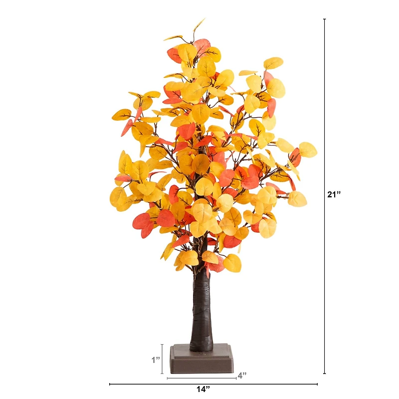 21in. Pre-Lit Bright Autumn Eucalyptus Artificial Fall Tree with 50 Warm White LED Lights and Detachable Base