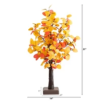 21in. Pre-Lit Bright Autumn Eucalyptus Artificial Fall Tree with 50 Warm White LED Lights and Detachable Base