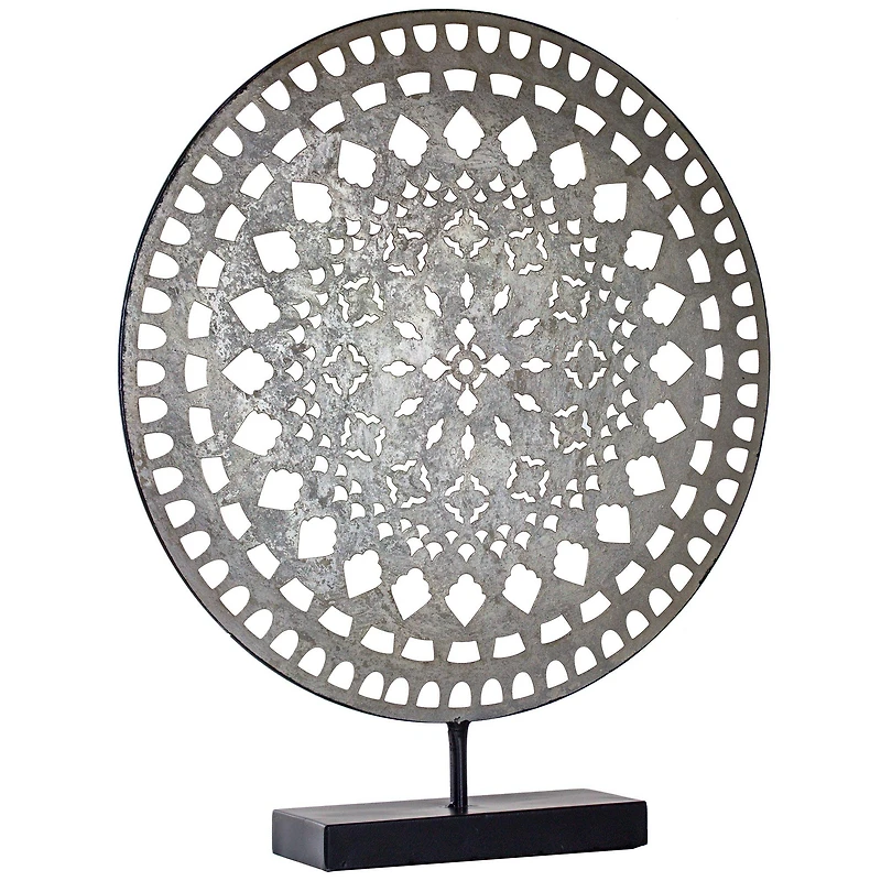 19" Silver Rustic Metal Medallion Sculpture