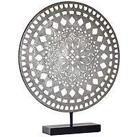 19" Silver Rustic Metal Medallion Sculpture