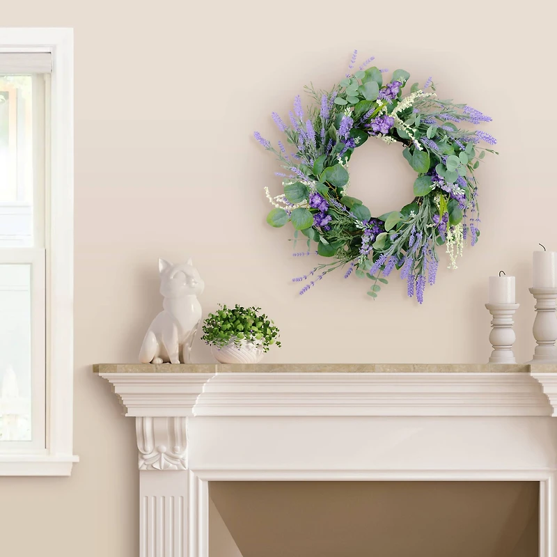24" Purple & White Spring Lavender & Eucalyptus Floral Wreath