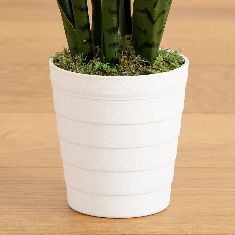 2ft. UV Resistant Artificial Snake Plant in White Decorative Planter