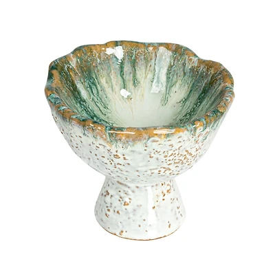 Hello Honey® 4.25" Green & Brown Stoneware Footed Bowl with Speckled Glaze