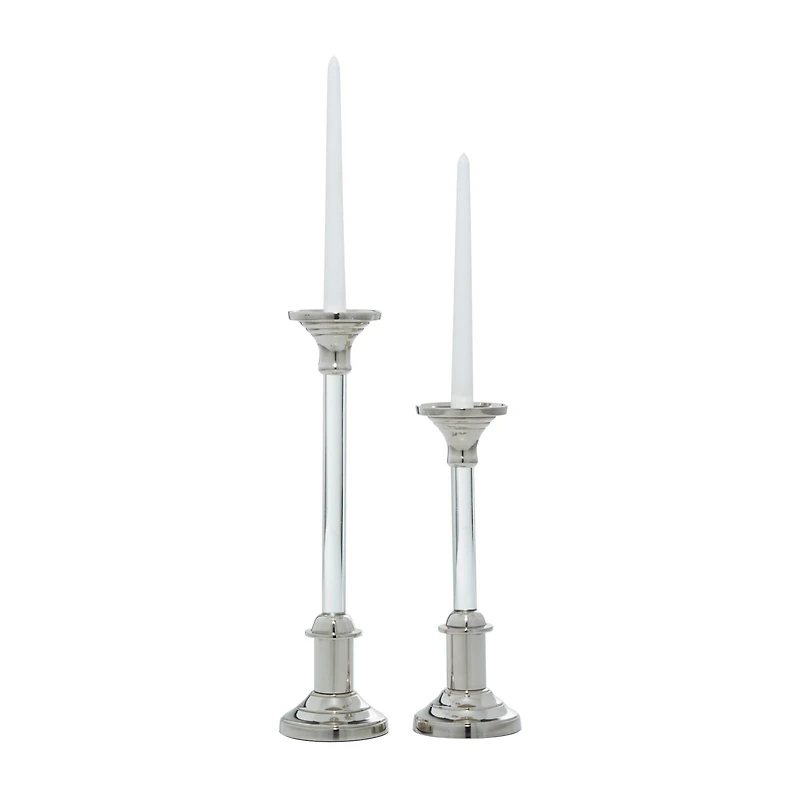 The Novogratz Set of 2 Silver Aluminum Glam Candle Holder, 12", 16"