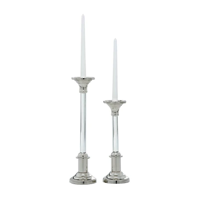 The Novogratz Set of 2 Silver Aluminum Glam Candle Holder, 12", 16"